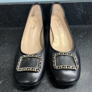 French Sole Womens Izzy Pump Heel‎ Black Leather With Buckle Size 11 B Pristine!